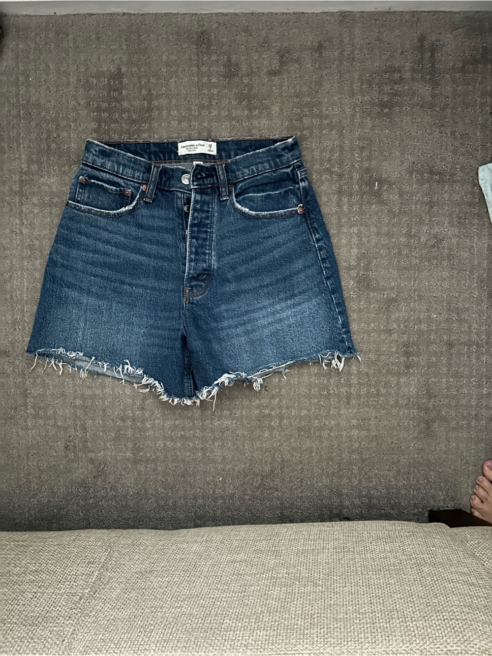 Abercrombie & Fitch Dark Blue Frayed Hem Denim Shorts